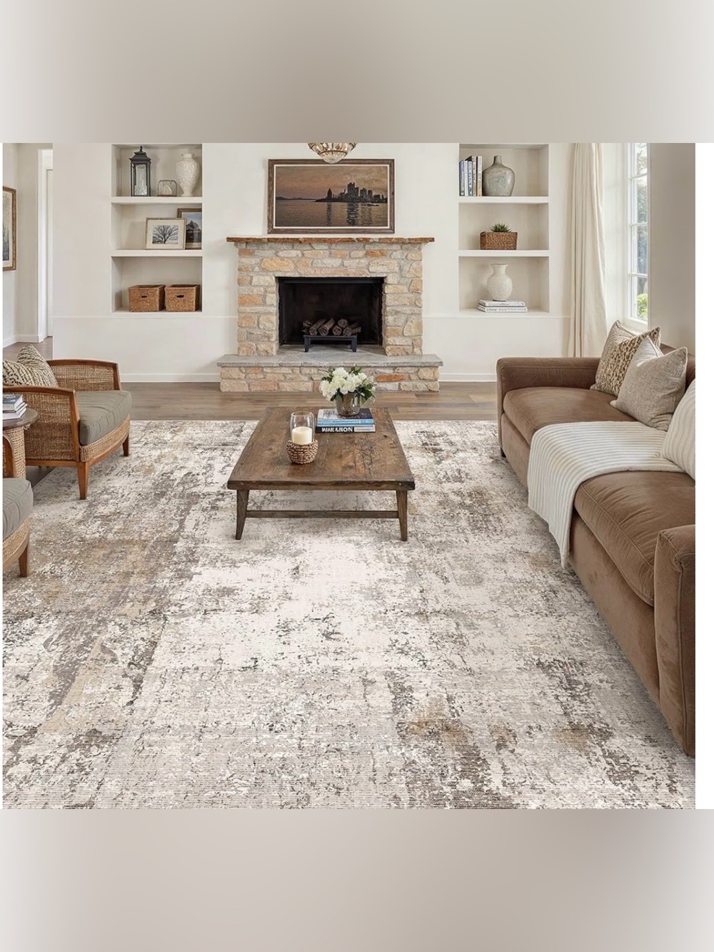Washable 4x6 Brown/Grey Area Rug
